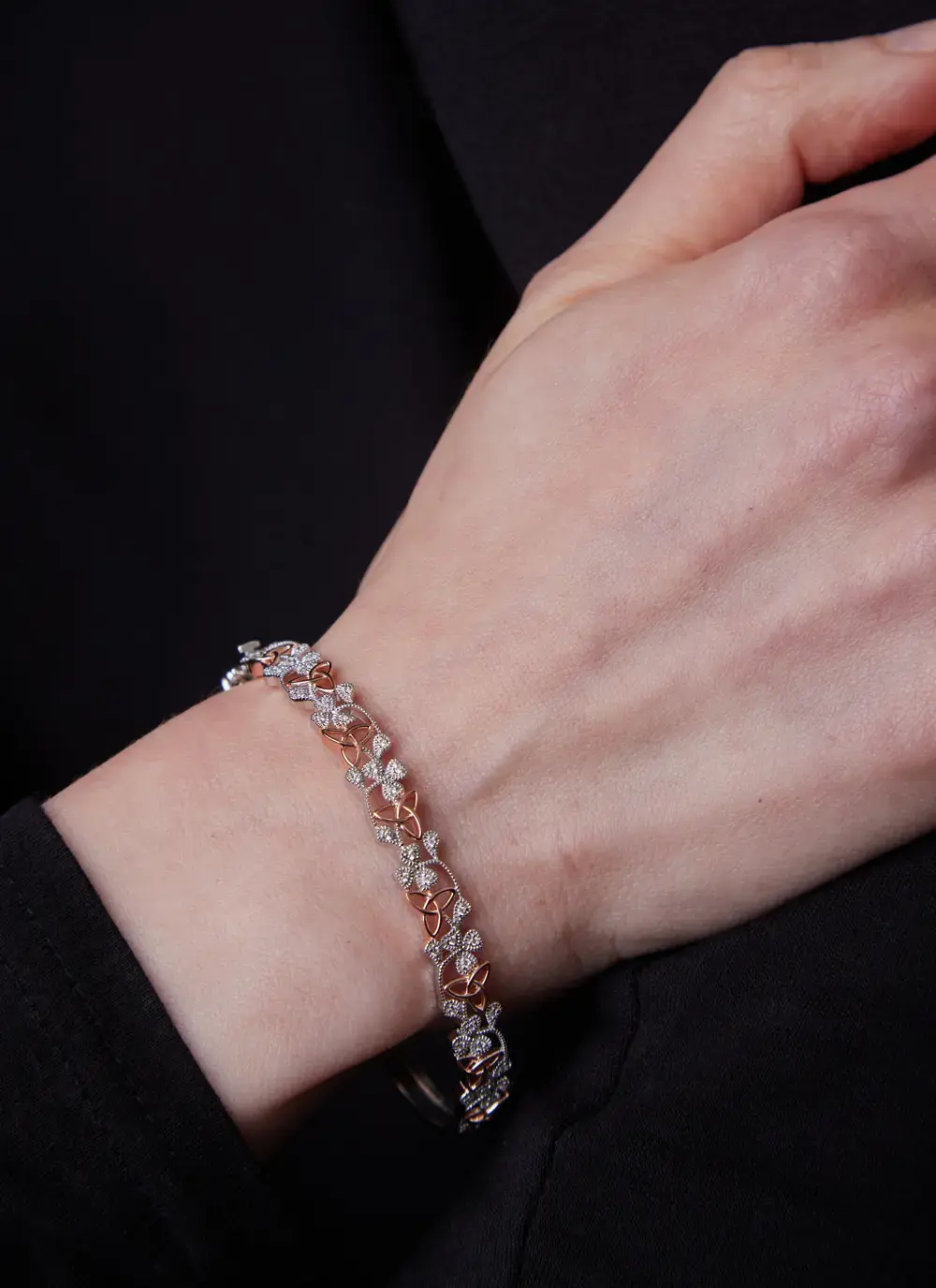Sterling Silver & Rose Gold Plated Trinity Shamrock Bangle